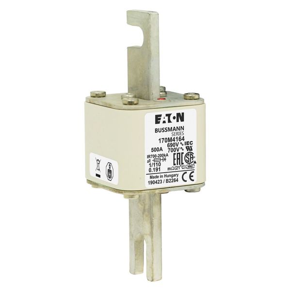 Fuse-link, high speed, 500 A, AC 690 V, DIN 1, 53 x 66 x 138 mm, aR, DIN, IEC, single indicator image 14