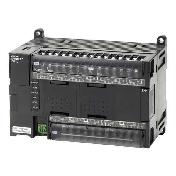 PLC, 24 VDC supply, 24 x 24 VDC inputs, 16 x PNP outputs 0.3 A, 2 x an CP1W9218E image 2