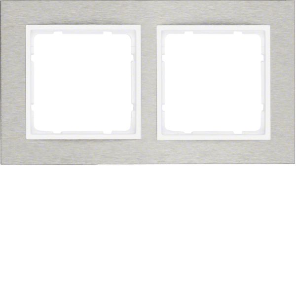 Frame 2gang hor., B.7, stainless steel/p. white matt, metal brushed image 1