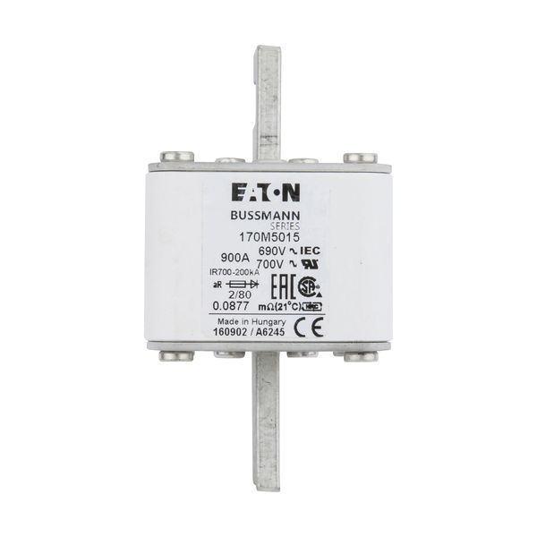 Fuse-link, high speed, 900 A, AC 690 V, DIN 2, 61 x 61 x 108 mm, aR, DIN, IEC, single indicator, 80 mm centres image 12