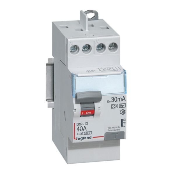 Differential switch DX³-ID high inlet and high outlet with screw - 2P 230V~ 40A typeF 30mA - 2 modules image 1