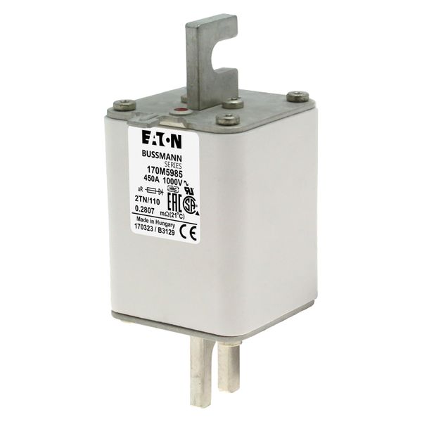 Fuse-link, high speed, 450 A, AC 1000 V, DIN 2, 59 x 75 x 138 mm, aR, DIN, IEC, single indicator image 6