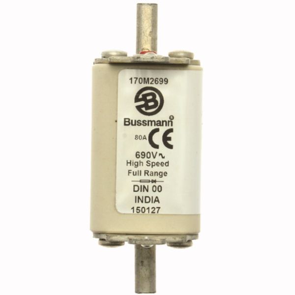 Fuse-link, high speed, 80 A, AC 690 V, DIN 00, 30 x 60 x 79 mm, gR, DIN, IEC, single indicator image 2