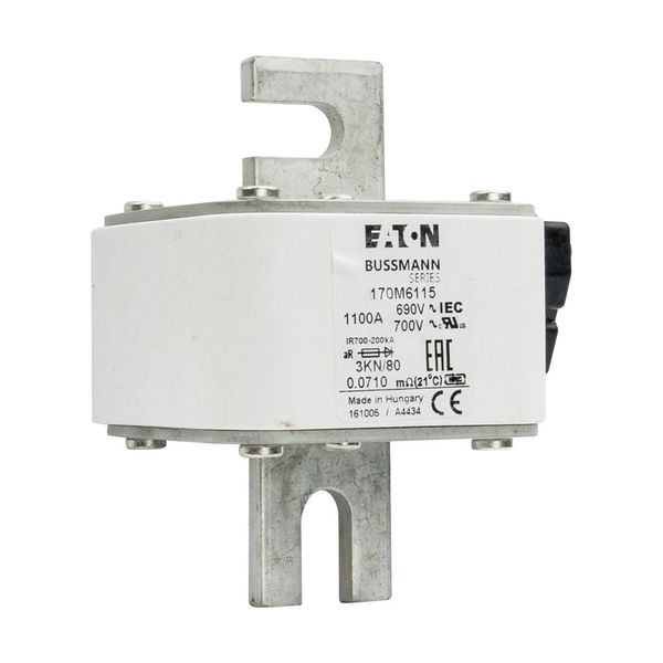 Fuse-link, high speed, 1100 A, AC 690 V, DIN 3, 76 x 92 x 109 mm, aR, DIN, IEC, single indicator image 13