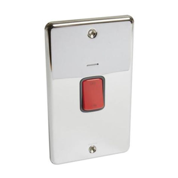 Synergy™ Authentic - double pole switch+blue led power indicator-2G vertical plate-45A- Polished Stainless steel image 1