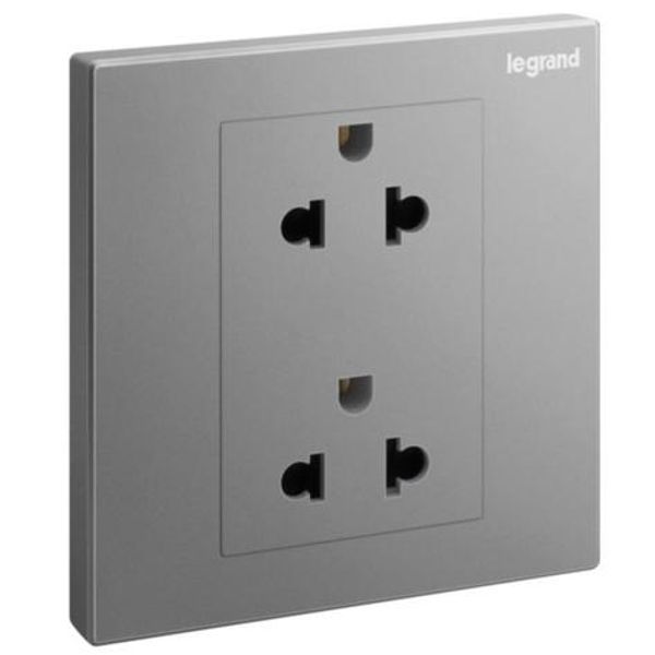 Galion - 2 gangs EURO/US socket outlet - 16A - 2 Poles with earth - Dark Silver image 1