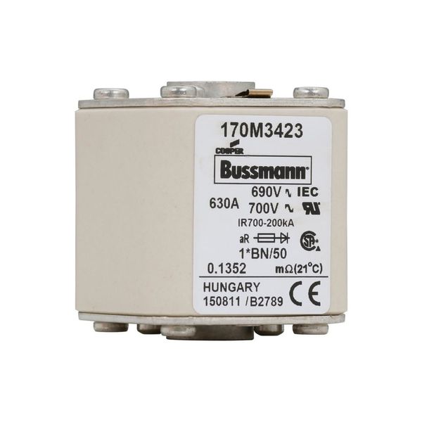 Fuse-link, high speed, 630 A, AC 690 V, compact size 1, 45 x 59 x 51 mm, aR, IEC, UL, single indicator image 19