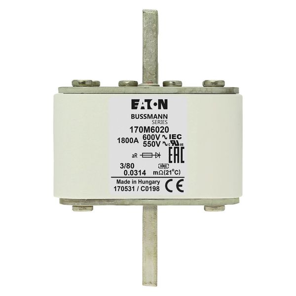 Fuse-link, high speed, 1800 A, AC 600 V, DIN 3, 76 x 76 x 109 mm, aR, DIN, IEC, single indicator image 16