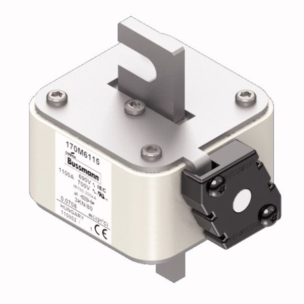 Fuse-link, high speed, 1100 A, AC 690 V, DIN 3, 76 x 92 x 109 mm, aR, DIN, IEC, single indicator image 2