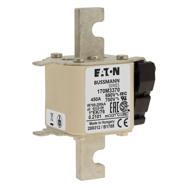 Fuse-link, high speed, 450 A, AC 690 V, compact size 1, 45 x 59 x 102 mm, aR, IEC, UL, single indicator image 18