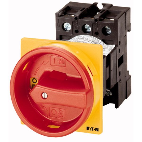 Main switch, P1, 32 A, rear mounting, 3 pole + N, Emergency switching off function, With red rotary handle and yellow locking ring, Lockable in the 0 image 1