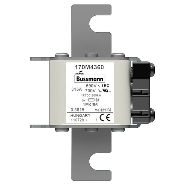 Fuse-link, high speed, 315 A, AC 690 V, size 1, 53 x 69 x 111 mm, aR, IEC, type K indicator image 2