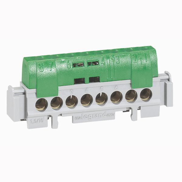 IP 2X terminal block - earth (green) - 1 x 6 to 25² - 16 x 1.5 to 16² -L. 141 mm image 2