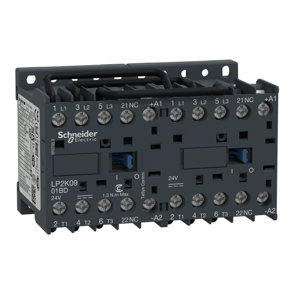 TeSys K reversing contactor, 3P, AC-3 440V 9 A, 1NC, 24V DC coil,screw clamp terminals image 4