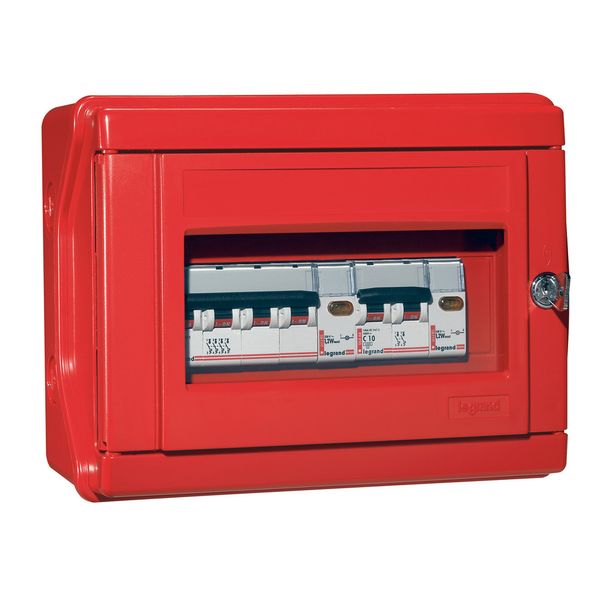 Plexo safety box for IP55 IK07 boiler room with 2 LEDs, 1 4P circuit breaker and 1 2P circuit breaker image 1