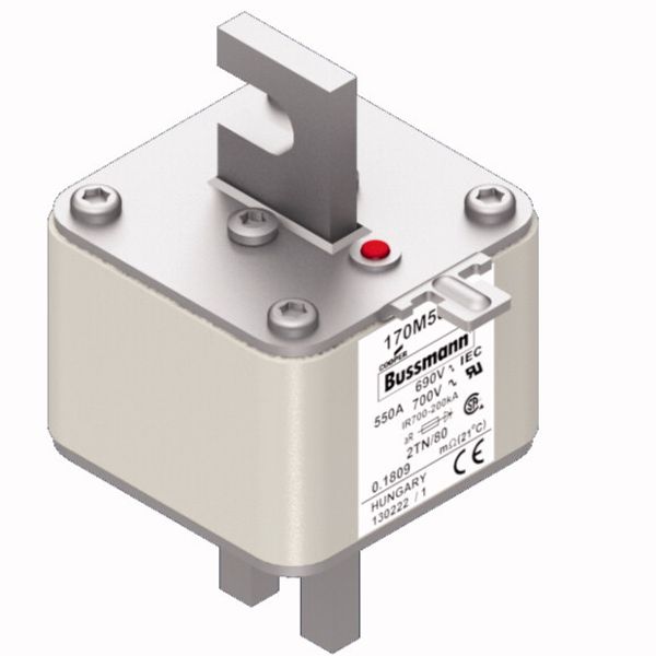 Fuse-link, high speed, 550 A, AC 690 V, DIN 2, 61 x 75 x 108 mm, aR, DIN, IEC, single indicator image 3