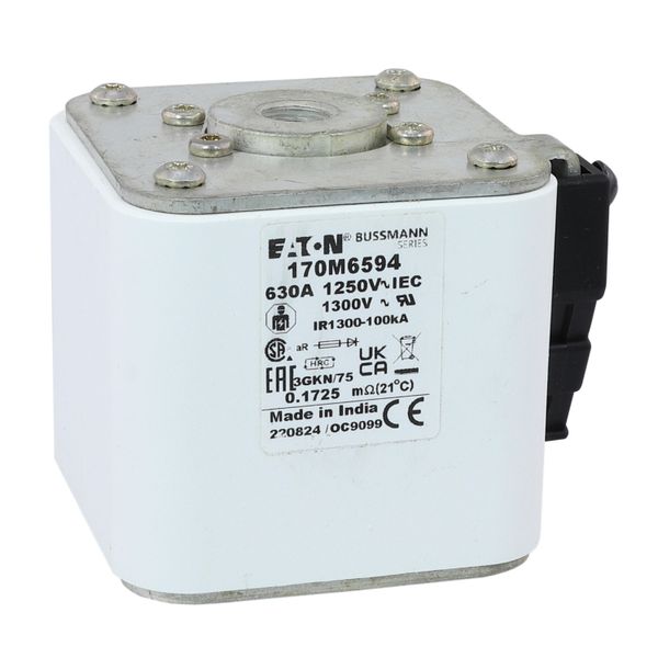 Fuse-link, high speed, 630 A, AC 1250 V, size 3, 76 x 92 x 76 mm, aR, IEC, UL, type K indicator, flush end, 13 UNC image 32