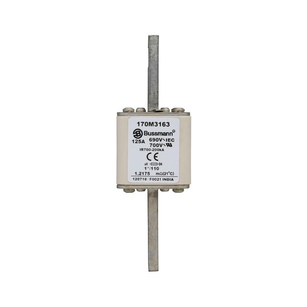 Fuse-link, high speed, 125 A, AC 690 V, compact size 1, 45 x 45 x 134 mm, aR, DIN, IEC, single indicator image 10