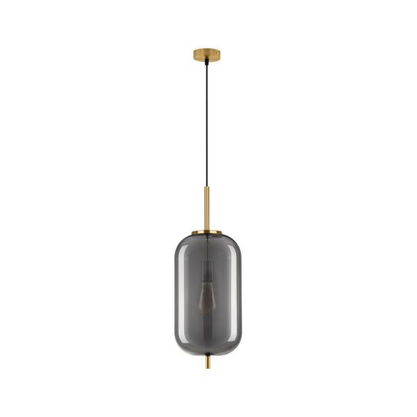 Brass Gold Metal & Smoky Glass   Black Fabric Wire  LED E27 1x12 Watt 230 Volt  IP20 Bulb Excluded  D: 22 H: 120 cm Adjustable height image 1