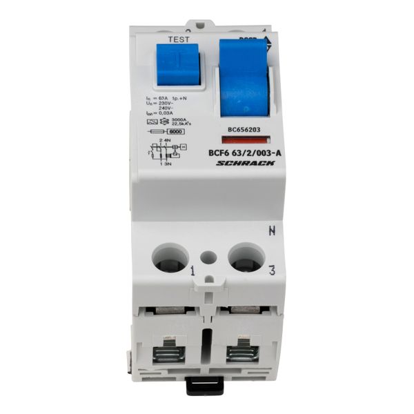 Residual current circuit breaker 63A, 2-p, 30mA,type A,6kA image 3