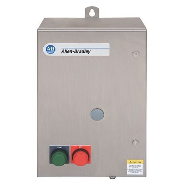 Allen-Bradley 509-AJA-1 Non-Reversing Starter, Size 0, NEMA 3R/4/12 Metal No Reset, NEMA 3R/12 Painted Metal, 3 Phase, Eutectic Overload, No Fuse Cover, Standard Capacity, 230-240V 60Hz, 3 HP, START-STOP Push Button image 1