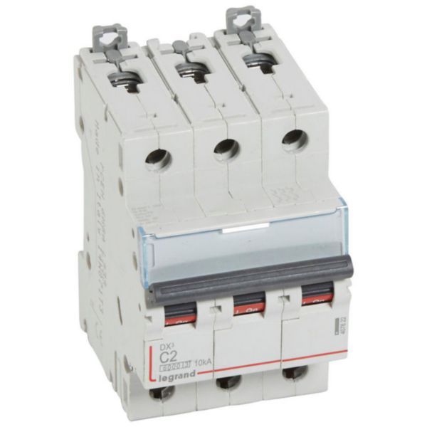 DX³6000 10kA high inlet and low outlet screw circuit breaker 3P 400V~ - 2A - curve C - for traditional HX³ comb image 1