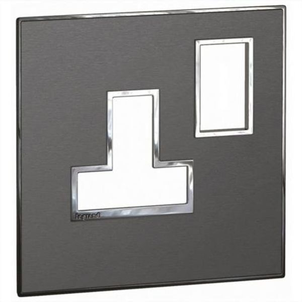 Arteor™ - British standard plate for switched sockets 1 gang - Brushed Metal - Black image 1