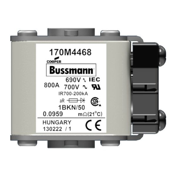 Fuse-link, high speed, 800 A, AC 690 V, size 1, 53 x 69 x 51 mm, aR, IEC, UL, type K indicator, flush end, M8 image 1