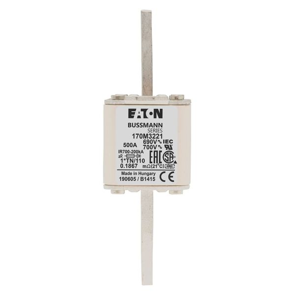 Fuse-link, high speed, 500 A, AC 690 V, compact DIN 1, 45 x 58 x 134 mm, aR, DIN, IEC, single indicator, 80 mm centres image 13