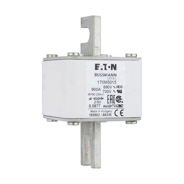 Fuse-link, high speed, 900 A, AC 690 V, DIN 2, 61 x 61 x 108 mm, aR, DIN, IEC, single indicator, 80 mm centres image 9