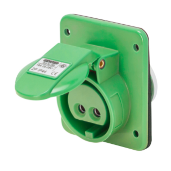 10° ANGLED FLUSH-MOUNTING SOCKET-OUTLET - IP44 - 3P 16A 20-25V and 40-50V 401-500HZ - GREEN - 11H - SCREW WIRING image 1