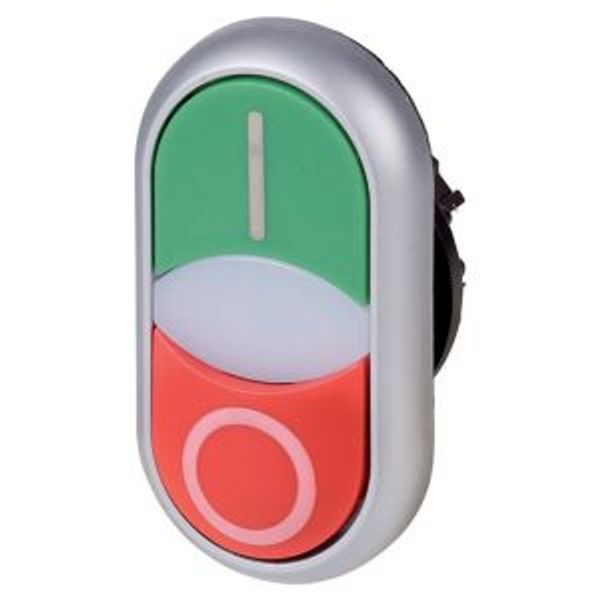 Double actuator pushbutton, RMQ-Titan, Pushbutton actuator I and indicator light flush, pushbutton actuator 0 non-flush, momentary, White lens, green, image 8