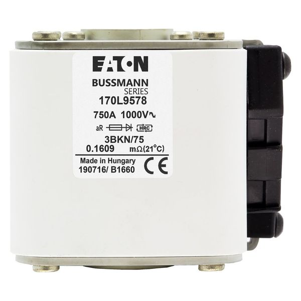 Fuse-link, high speed, 750 A, AC 1000 V, Size 3, 76 x 92 x 75 mm, aR, IEC, single indicator image 6