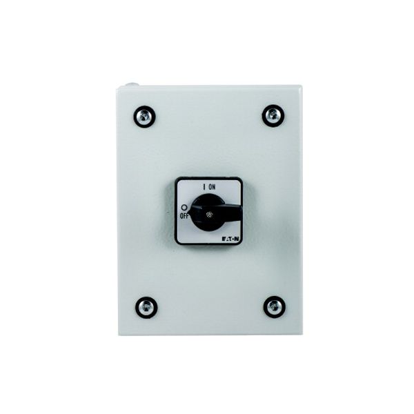 On-Off switch, P3, 63 A, 3 pole, surface mounting, with black thumb grip and front plate, in steel enclosure image 1