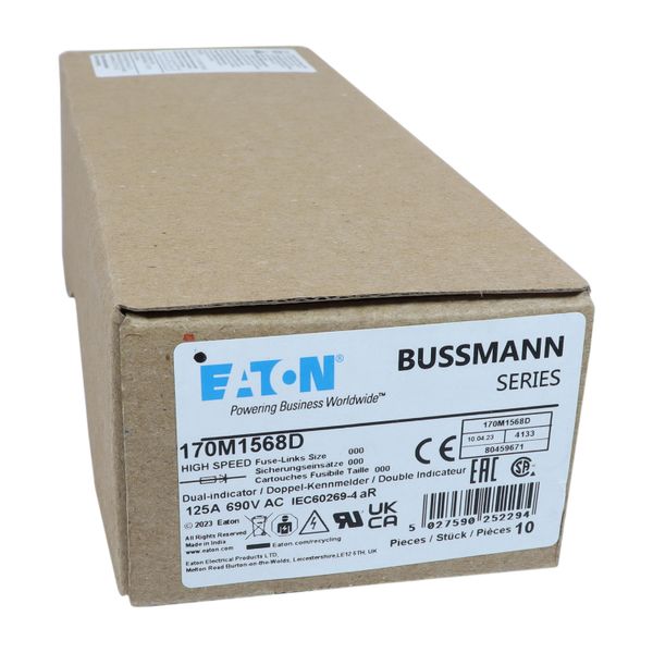 Fuse-link, high speed, 125 A, AC 690 V, DIN 000, aR, DIN, IEC, dual indicator, live gripping lugs image 14