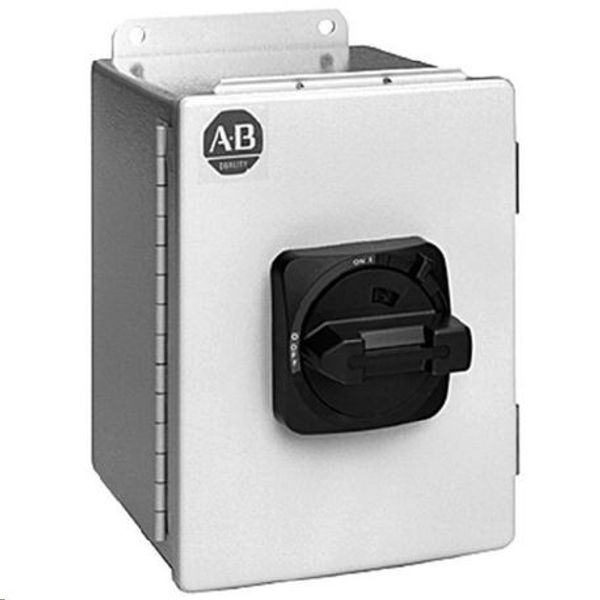 Allen-Bradley 194E-FA20E-P11 IEC Load Switch, NEMA Type 3/4/12 - IP66 Painted Steel - Base / DIN Rail, Handle Color:Red / Yellow, 25A, 3 Poles image 1