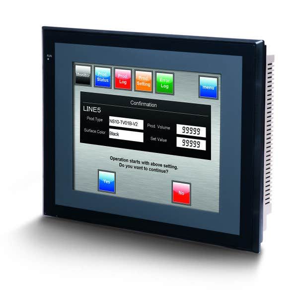 Touch screen HMI, 10.4 inch, TFT, 256 colors (32,768 colors for .BMP/.JPG), 640x480 pixels, 2 x RS-232C ports, Ethernet (10/100 Base-T), 24 VDC, 60MByte memory, 24 VDC, black case NS100012M image 1