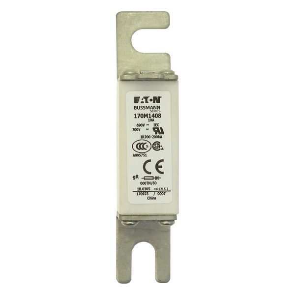 Fuse-link, high speed, 10 A, AC 690 V, DIN 000, 21 x 40 x 100 mm, gR, DIN, IEC, type T indicator image 9