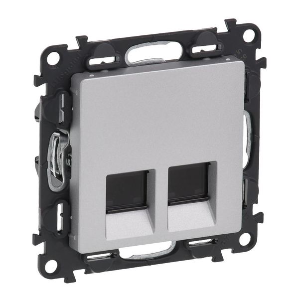 Double RJ45 socket Valena Life category 6 UTP with cover plate aluminium image 1