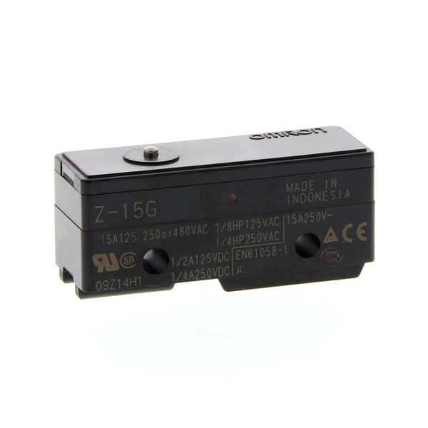 General purpose basic switch, pin plunger, SPDT, 15 A, solder terminal image 1