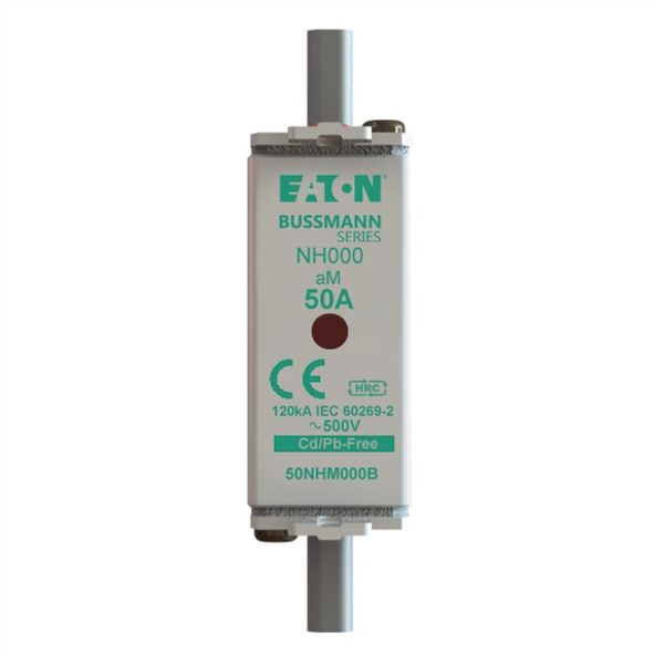 Fuse-link, low voltage, 50 A, AC 500 V, NH000, aM, IEC, dual indicator image 1