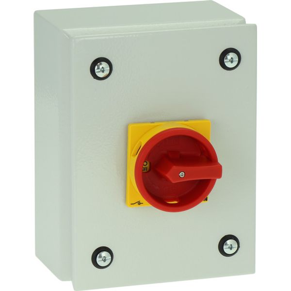 Main switch, P1, 40 A, surface mounting, 3 pole, Emergency switching off function, With red rotary handle and yellow locking ring, Lockable in the 0 ( image 2