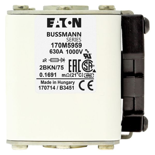 Fuse-link, high speed, 630 A, AC 1000 V, size 2, 59 x 77 x 75 mm, aR, IEC, UL, single indicator image 16