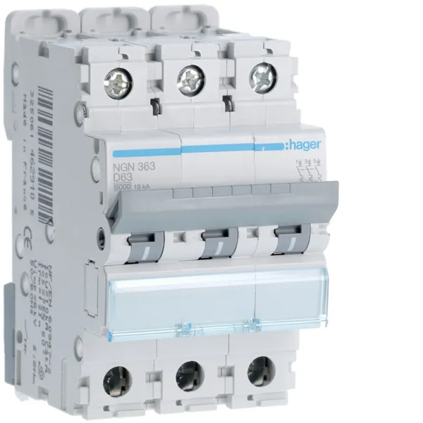 Circuit breaker 3P 63A D 6/10kA 3M image 1