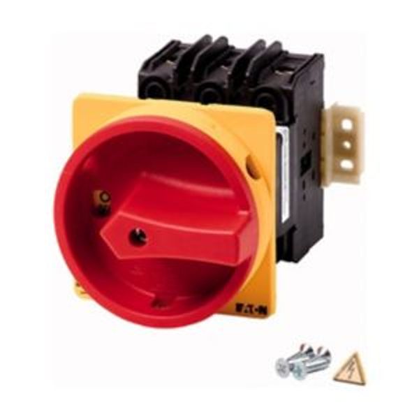 Main switch, P3, 30 A, rear mounting, 3 pole, With red rotary handle and yellow locking ring, Lockable in the 0 (Off) position, UL/CSA image 2