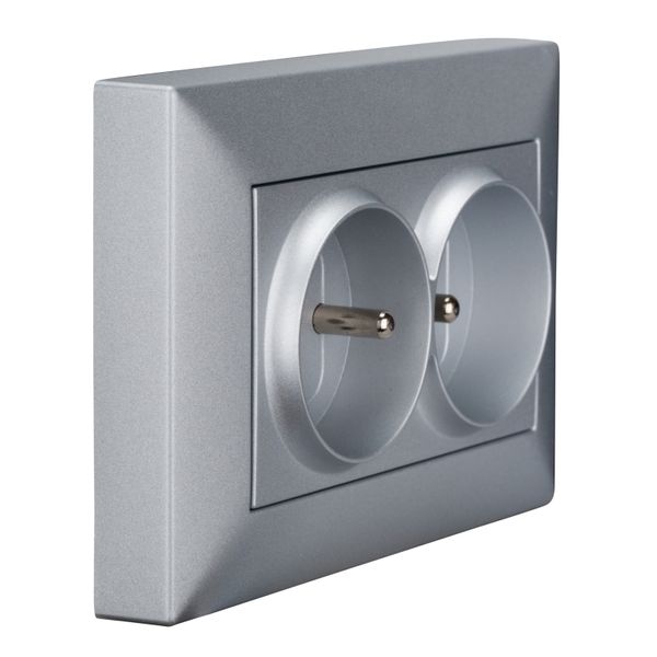 Pin compact socket outlet 2x2P+E, silver image 2
