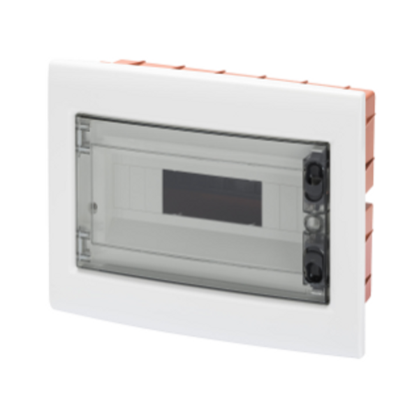 FLUSH-MOUNTING ENCLOSURE WITH SMOKED TRANSPARENT DOOR WITH EXTRACTABLE FRAME - WITH TERMINAL BLOCK N (3X16)+(17X10) E (3X16)+(17X10) - 8 MODULES IP40 image 1
