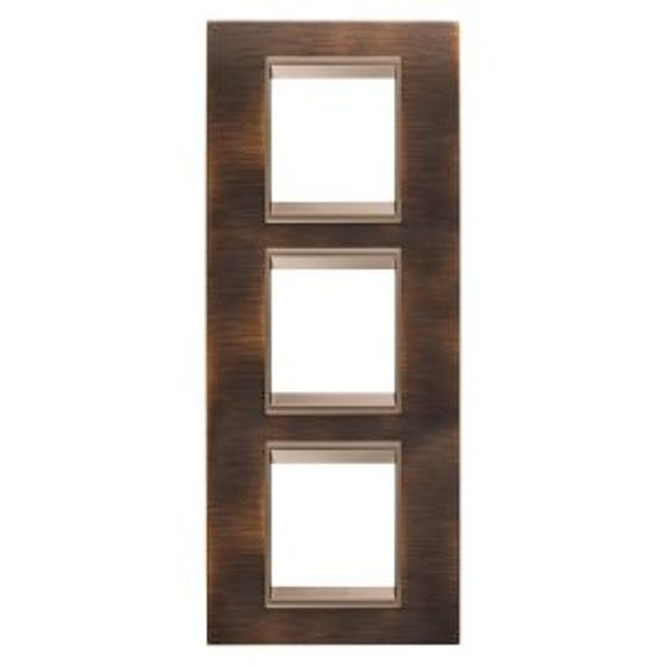 LUX INTERNATIONAL PLATE - IN METAL - 2+2+2 MODULES VERTICAL - ANTIQUE BRASS LAVY - INNER FRAME MATT DARK BRONZE - CHORUSMART image 1