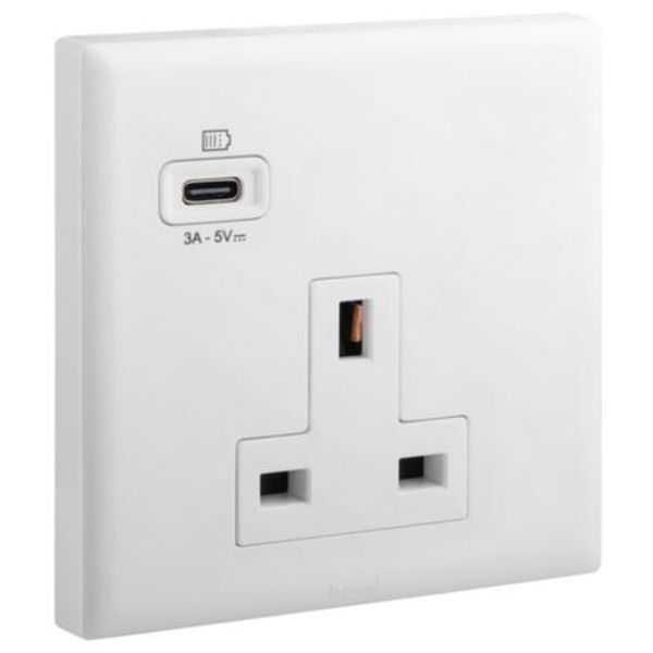 Eloe 1gang BS 13A unswitched socket + USB A image 1