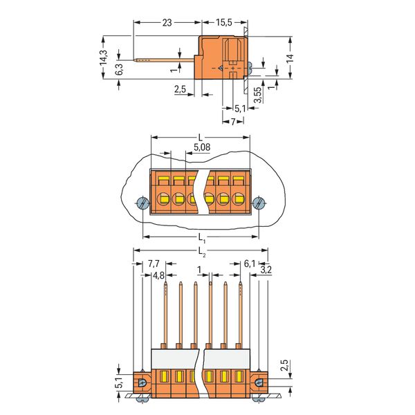 Feedthrough terminal block Conductor/wire-wrap connection Plate thickn image 3